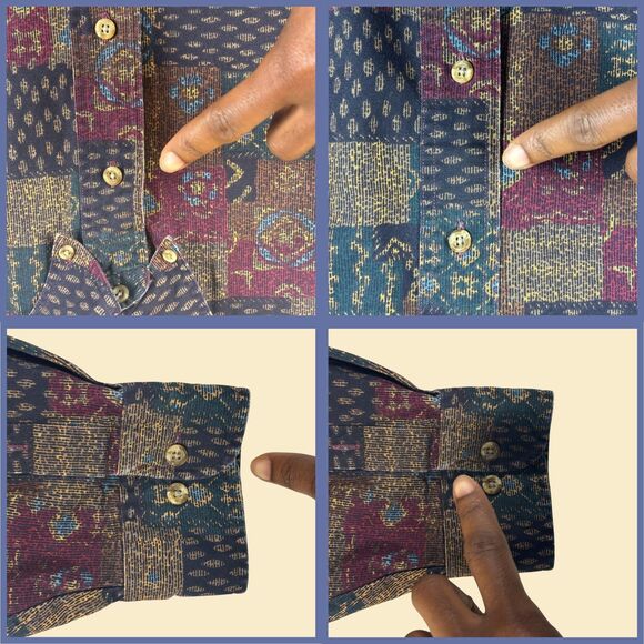 90s XL geometric mens shirt, Roundtree & Yorke, vintage blue/green abstract top - Picture 5 of 7